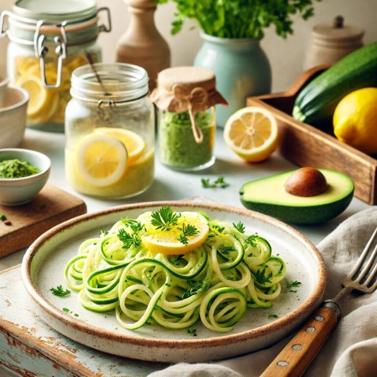 Zucchini-Nudeln mit Avocado-Zitronen-Soße – Leichtes Low-Carb-Rezept für Diät und Genuss