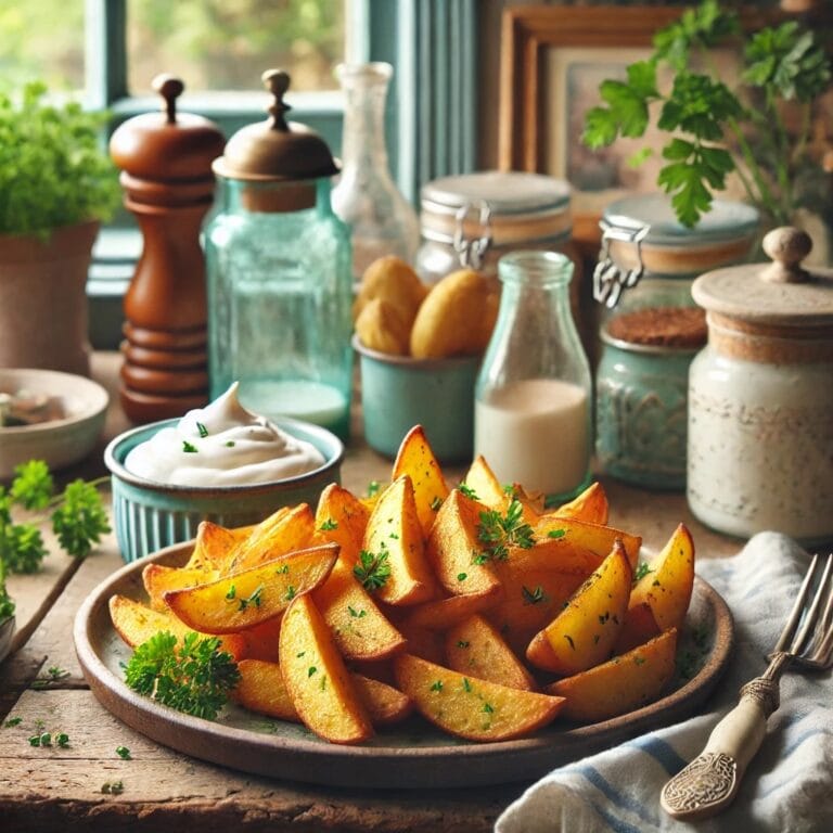 Knusprige Ofenkartoffeln mit Joghurt-Dip – Einfaches 5-Zutaten-Rezept