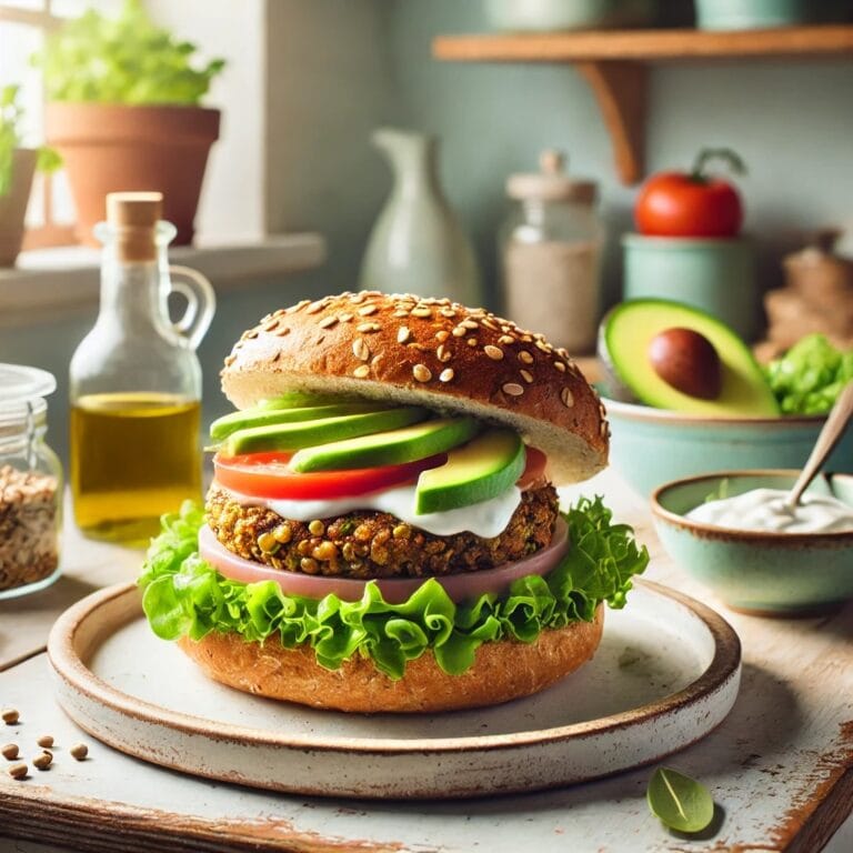 Leckerer Veggie-Burger mit Linsen und Haferflocken
