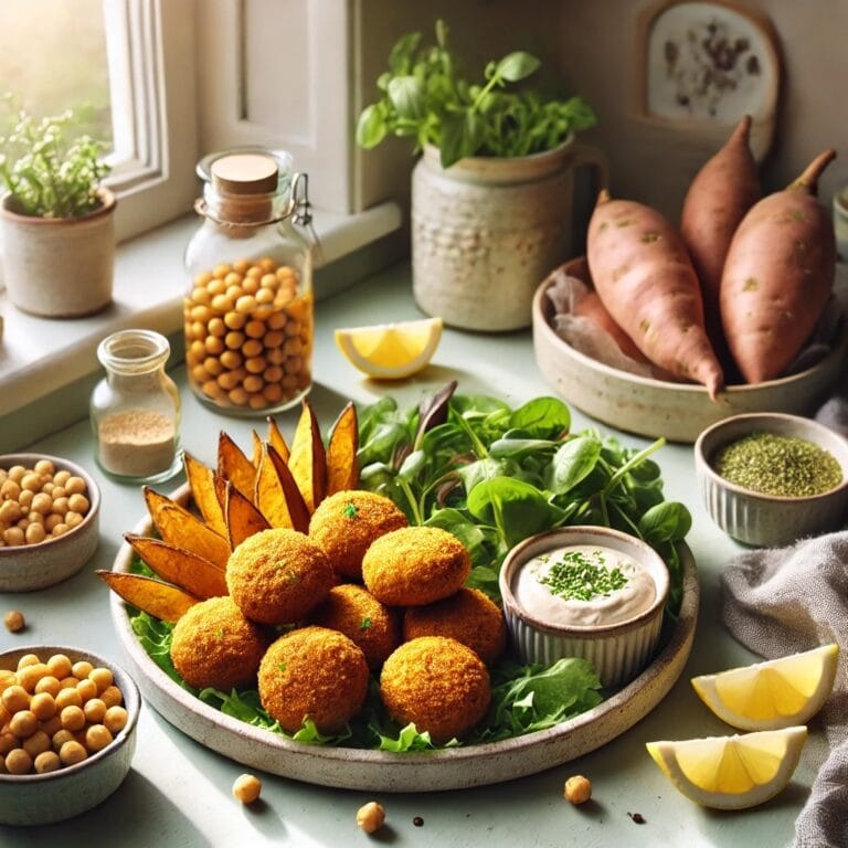 Vegane Süßkartoffel-Falafel mit Tahini-Dip