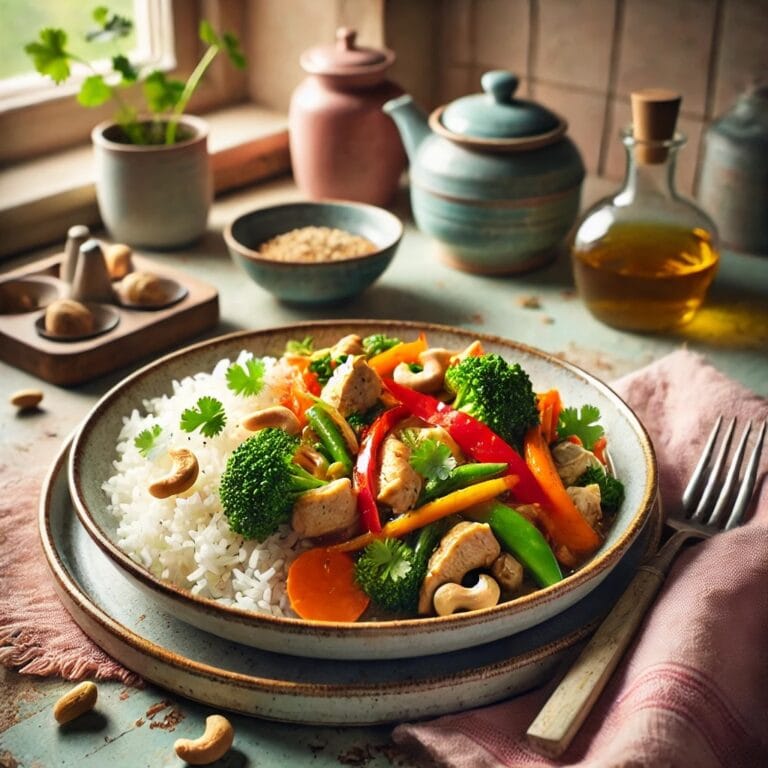 Asiatische Hähnchen-Gemüse-Pfanne mit Reis & Cashews – Schnell, proteinreich & voller Geschmack!