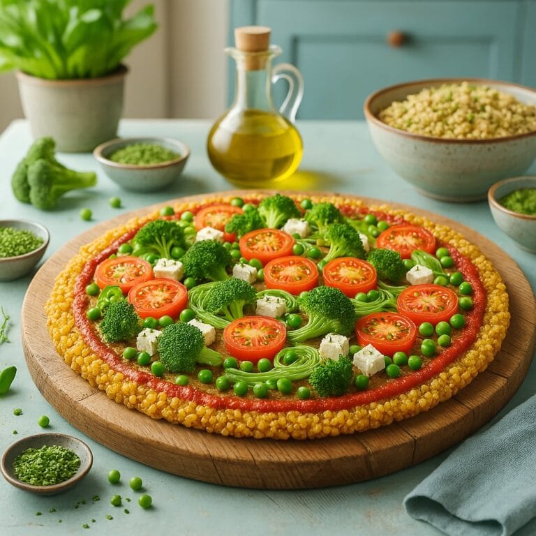 Quinoa-Pizza mit Hummus & geröstetem Gemüse