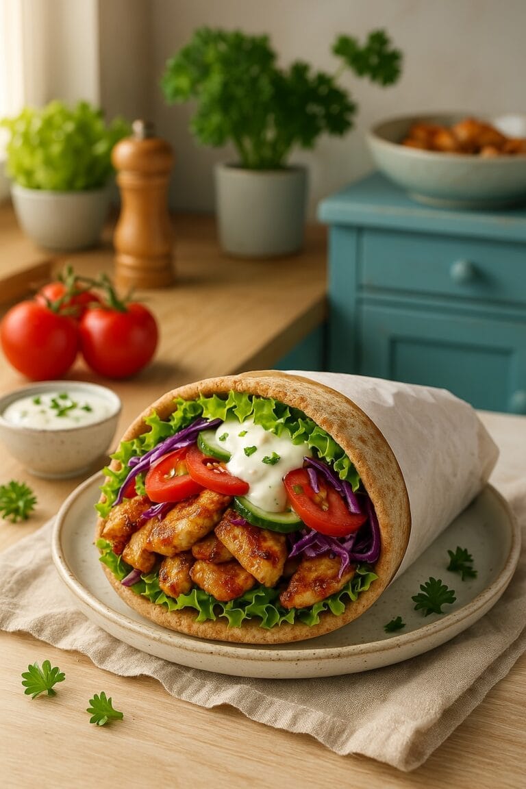 Schneller DIY-Döner mit Hähnchen, Joghurtsauce & viel frischem Gemüse