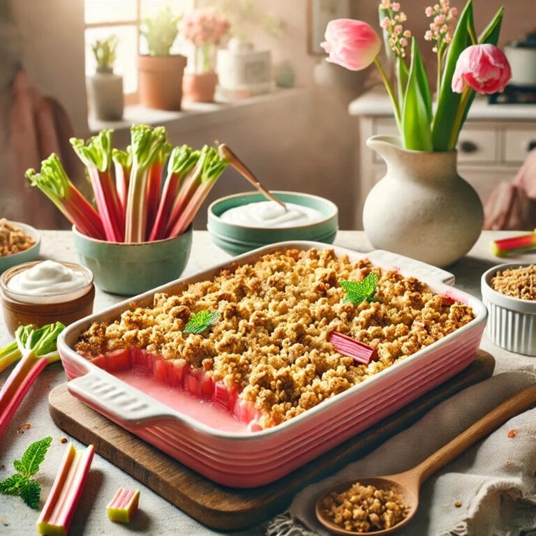 Rhabarber-Crumble mit Haferflocken-Streuseln – Knusprig, Fruchtig & Perfekt für den Frühling!
