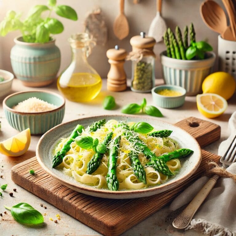 Frühlingshafte Pasta mit grünem Spargel & Zitronen-Sahne-Soße – Cremig, Leicht & Perfekt für den Frühling! 🍋🌿