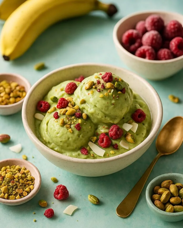 Pistazien-Nicecream mit Banane & Dattel – cremig, nussig, 100 % pflanzlich