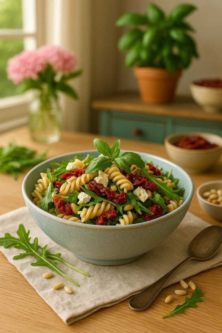 Mediterraner Nudelsalat mit Rucola & getrockneten Tomaten