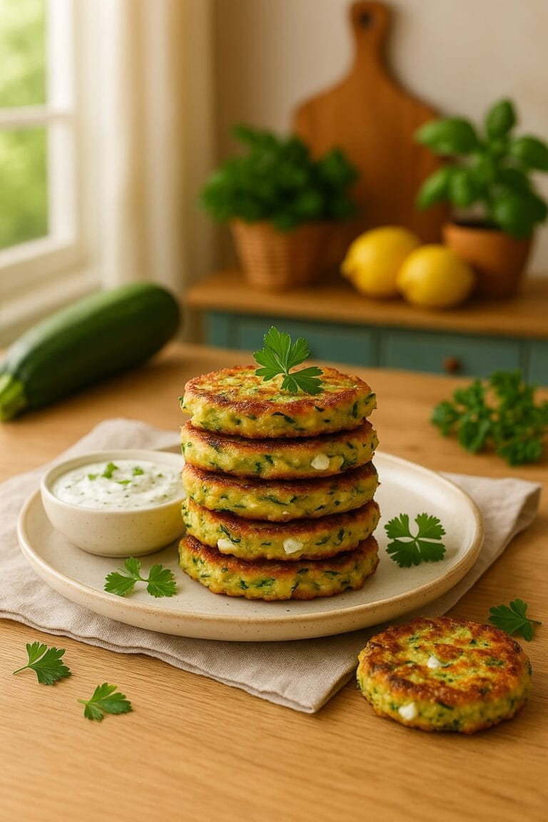 Zucchini-Feta-Puffer mit Kräuterjoghurt