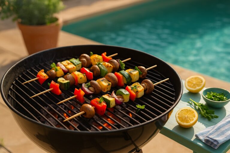 Gegrillte Halloumi-Gemüse-Spieße mit Kräutermarinade