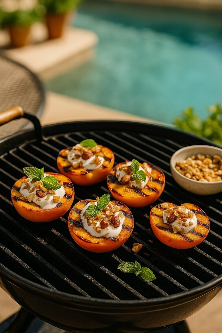 Gegrillte Pfirsiche mit Vanille & Crunch