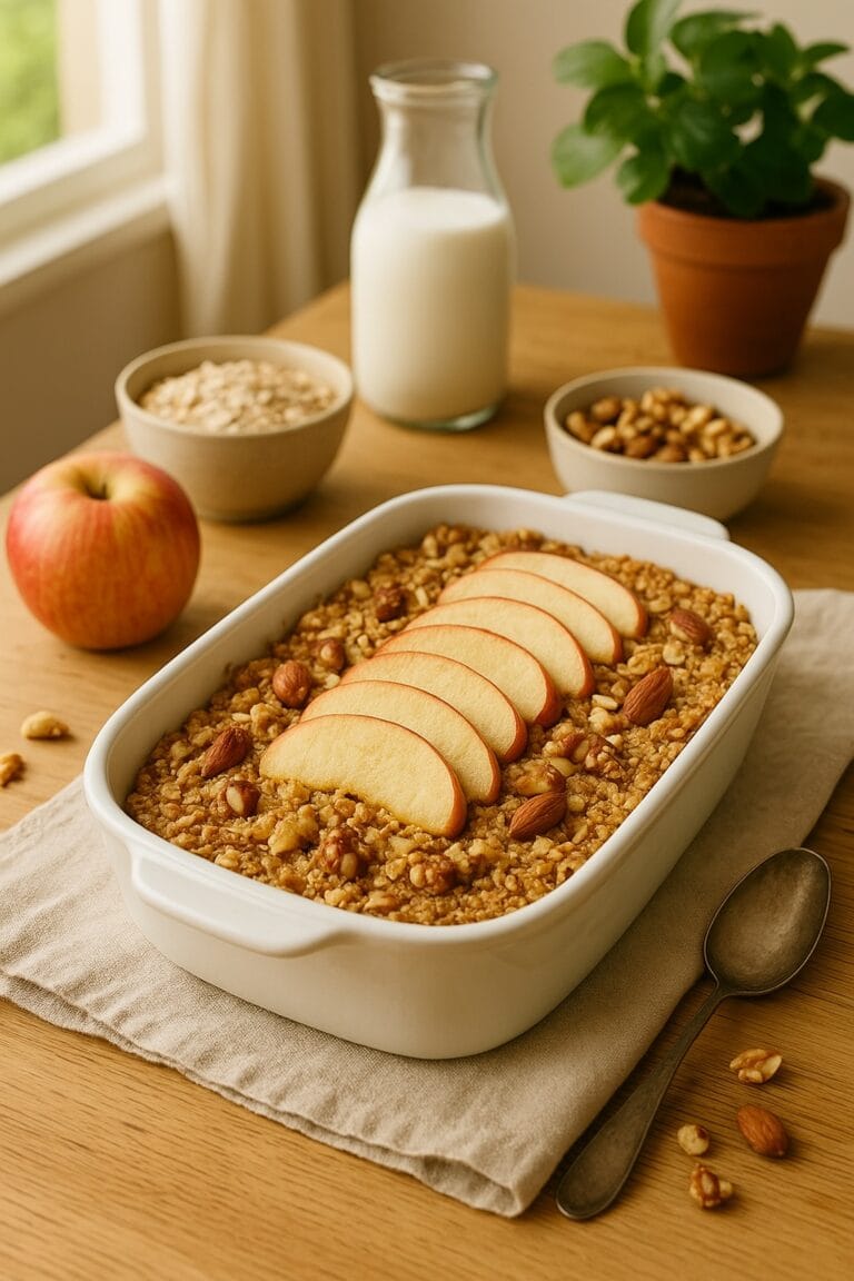 Apfel-Nuss-Baked Oats (ohne Ei, vegan, sättigend)