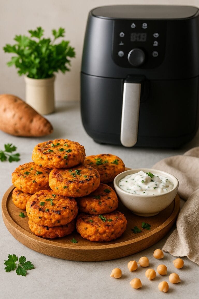 Süßkartoffel-Kichererbsen-Bällchen aus dem Airfryer