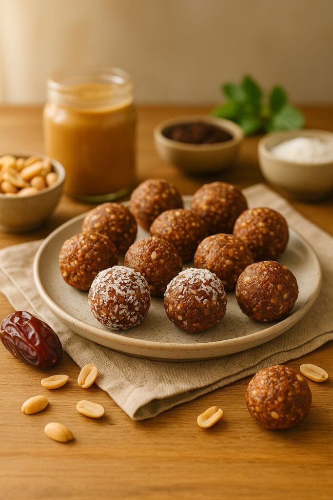 Crunchy Dattel-Erdnuss-Snack-Bites (ohne Zucker, ohne Backen)