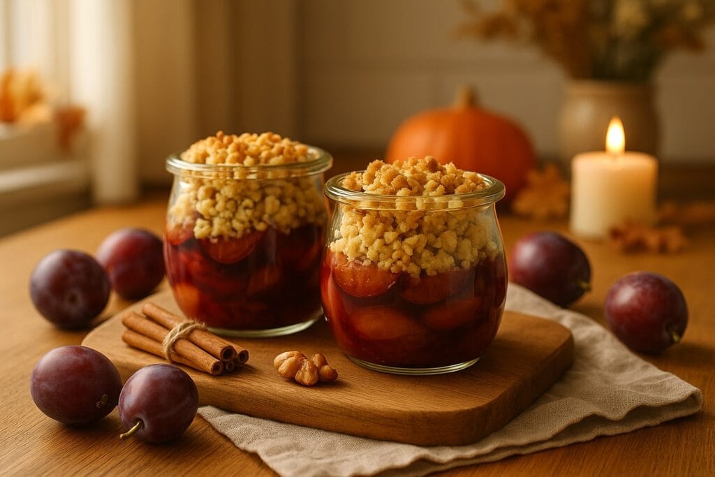 Pflaumen-Crumble im Glas – schnell, saftig & mit Zimtstreuseln